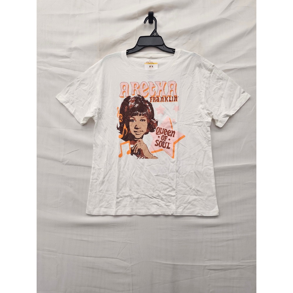Aretha Franklin Womens Queen of Soul Graphic Tee White Cotton Size Medium
